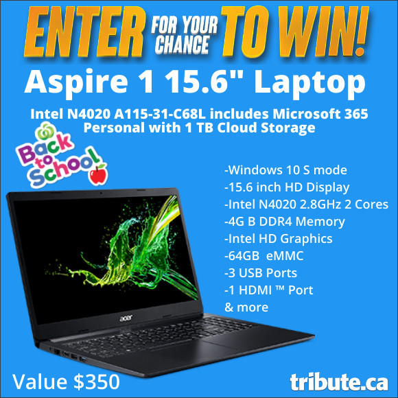 Enter for your chance to win a ASPIRE 1 15.6inch LAPTOP Value $350