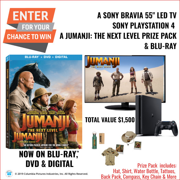 Enter for your chance to win Jumanji: The Next Level Sony 55” LED TV & Playstation 4 Contest