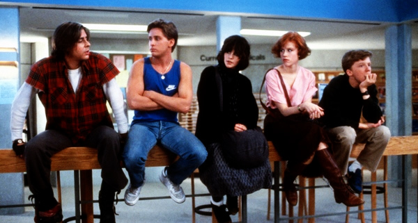 Judd Nelson (far left, above) was 24 while filming The Breakfast Club (1985) opposite 22-year-old Emilio Estevez (in blue tank top), 16-year-old Anthony Michael Hall (far right), 16-year-old Molly Ringwald (second from right) and 22-year-old Ally Sheedy (in middle).