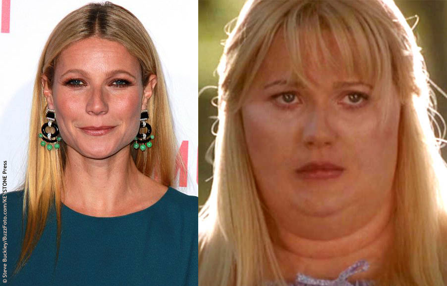 For her role in Shallow Hal (2001), Gwyneth Paltrow opted for a fat suit. That made the overall transformation a little easier, but the make-up process took nearly four hours. It was time well-spent though – Gwyneth looks like a totally different person.