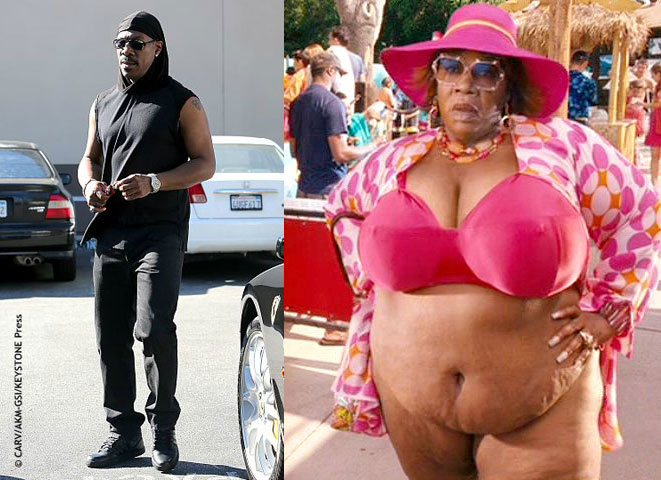 In Norbit (2007), Eddie Murphy went from slim man to heavyset woman. After auditioning over 100 XXL women, one was chosen to use as the outline for his character Rasputia. Her measurements were used to create a fat suit from foam latex and silicone was added to give a skin-like appearance.