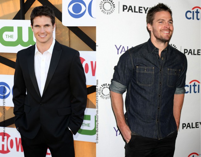 Stephen Amell (pictured on the right)  is best known as TV’s favorite billionaire/vigilante Oliver Queen on the hit CW show, Arrow, and soon to be star of TMNT 2 as Casey Jones. His cousin, Robbie Amell, has had several major movie roles such as Max and The DUFF.