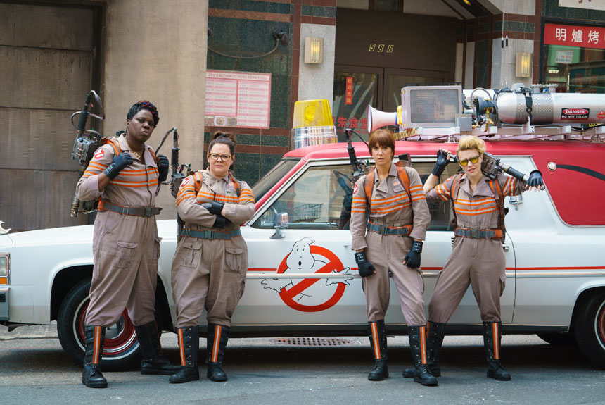 Leslie Jones, Melissa McCarthy, Kristen Wiig and Kate McKinnon in Ghostbusters