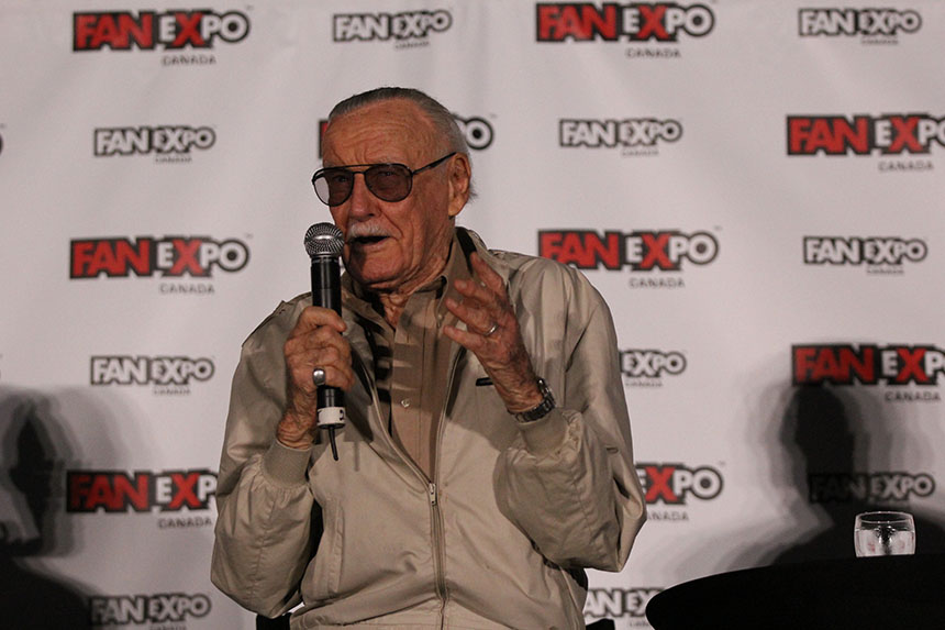 Stan Lee speaking at a panel at Fan Expo in Toronto