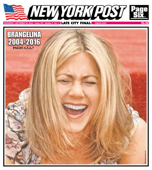 Jennifer Aniston on the cover of The New York Post