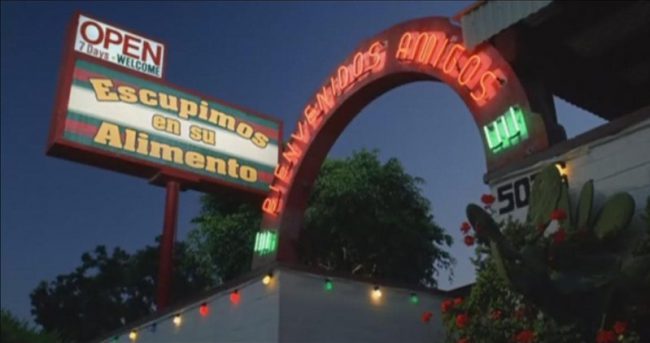 This one is kind of gross, but funny nonetheless. Remember the scene in which Veronica Corningstone is eating in a Mexican restaurant called Escupimos en su Alimento? Ever wonder what that translates to in English? It’s “We spit in your food.” Wish you didn’t know now?