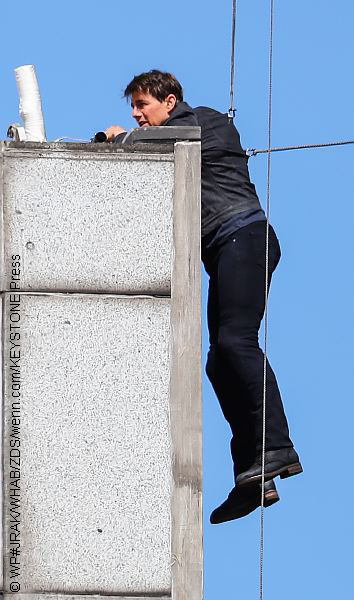 Tom Cruise performing stunt for Mission: Impossible 6.