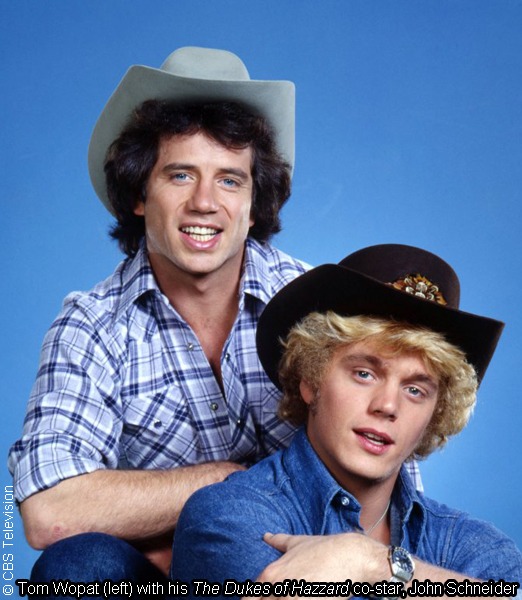 Tom Wopat (left) on The Dukes of Hazzard with co-star John Schneider