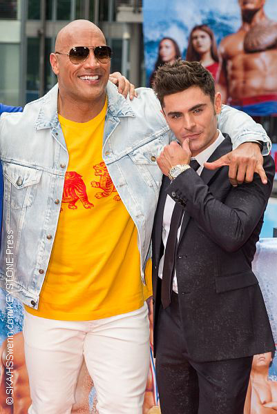 Dwayne Johnson and Zac Efron at Baywatch premiere