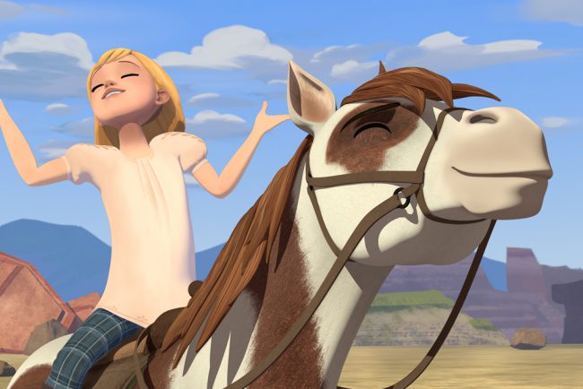 In the fifth season of this animated series for youngsters, spunky ex-city girl Lucky Prescott (Amber Frank) and her wild stallion Spirit have adventures with best pals Pru and Abigail in the small Western town where they live.  