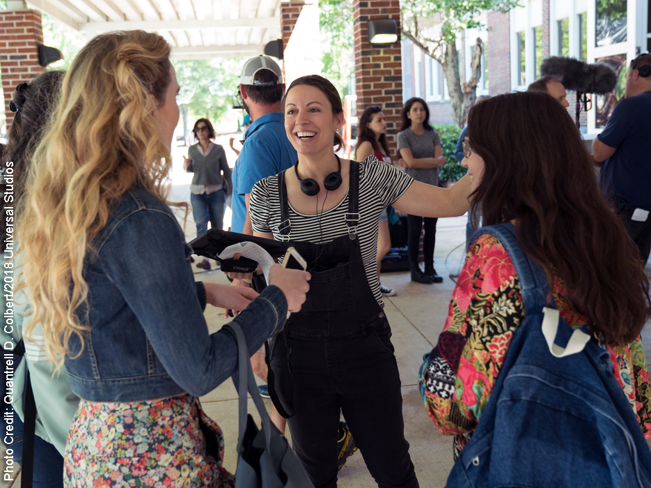 Kay Cannon on the set of Blockers