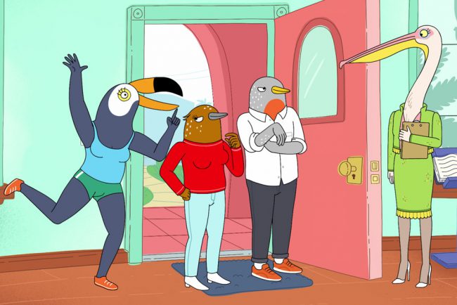 Two female birds who are best friends — Tuca (voiced by Tiffany Haddish), a carefree toucan, and Bertie (voiced by Ali Wong), an anxious songbird — live in the same apartment building and share their lives in this animated comedy series for adults.    