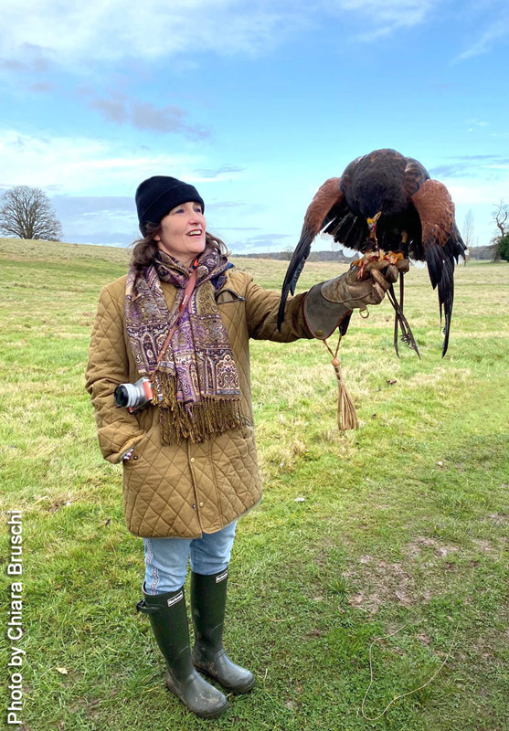 Alexandra Heilbron with falcon. Photo by Chiara Bruschi