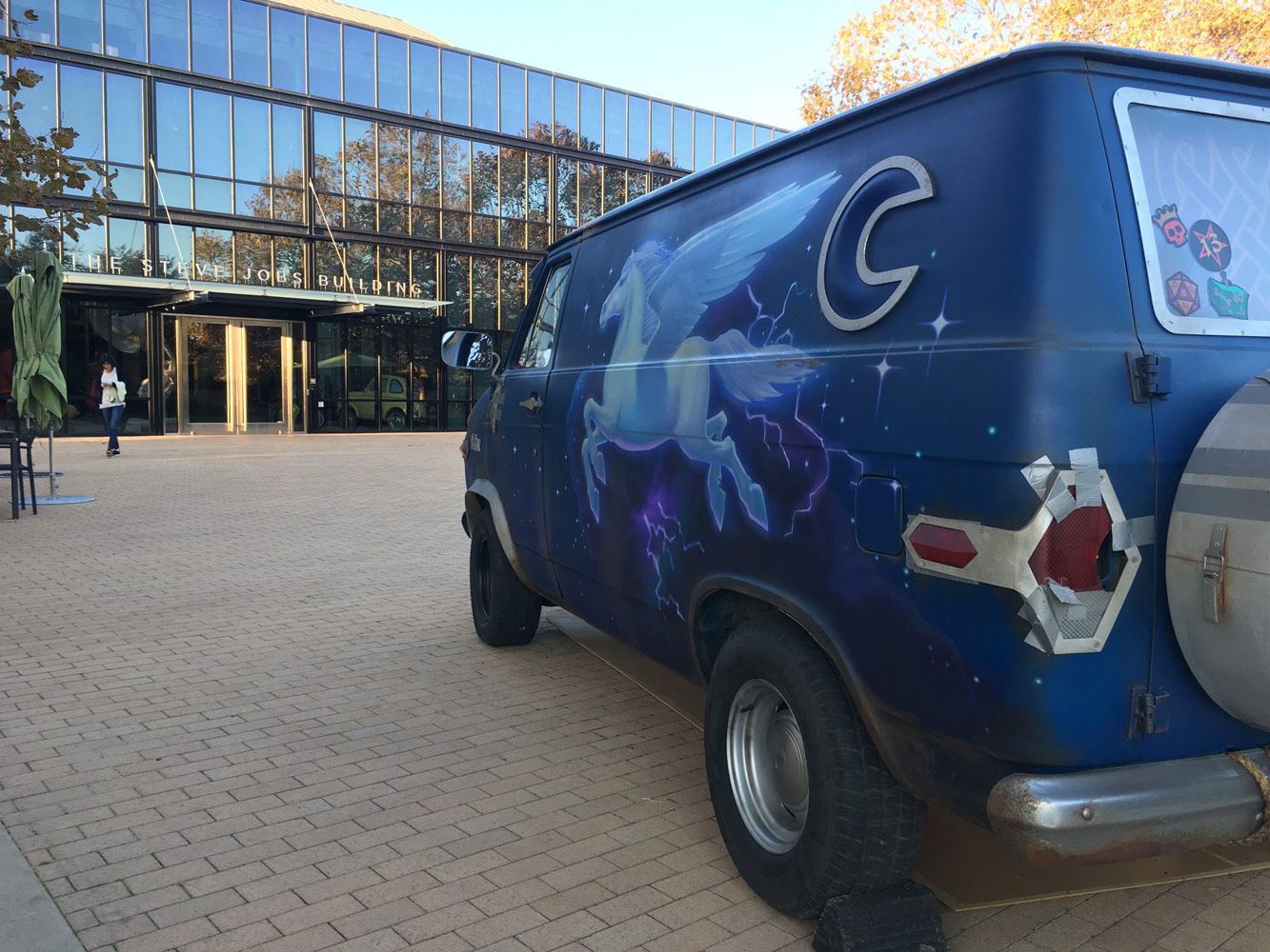 Onward van in front of Steve Jobs Building at Pixar