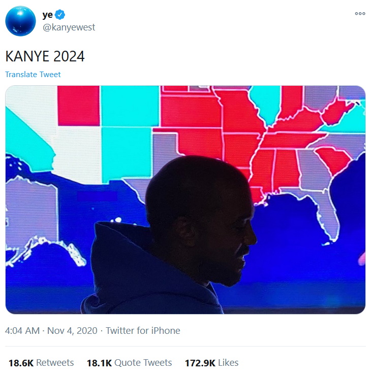 Kanye West admits election defeat, announces 2024 bid