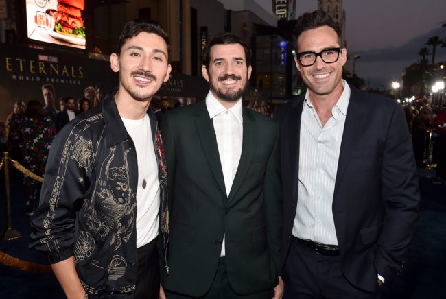Screenwriters Kaz Firpo, Ryan Firpo and Patrick Burleigh made an appearance at the premiere. (Photo by Alberto E. Rodriguez/Getty Images for Disney)