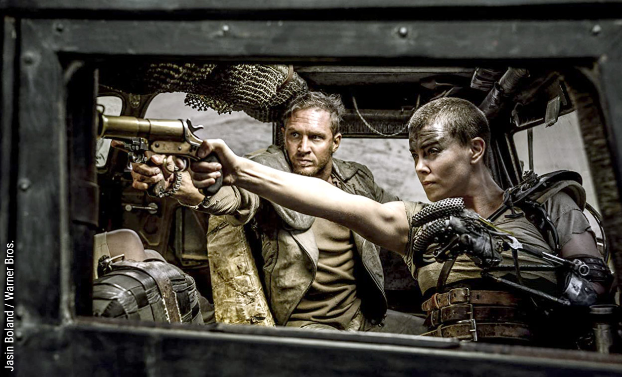 Tom Hardy and Charlize Theron in Mad Max: Fury Road. Photo by Jasin Boland / Warner Bros. 