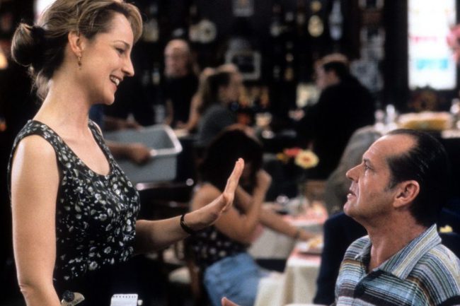 As Good As It Gets tells the story of a cynical writer, played by Jack Nicholson, 60, falling in love with a soft-hearted single mother, played by Helen Hunt, 34. Both stars went on to win Oscars for their performances in the movie.