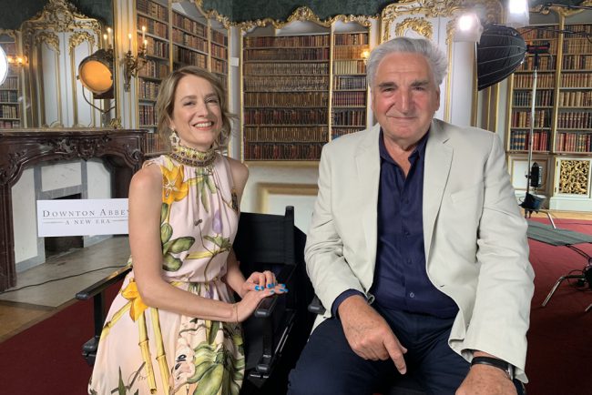 The very charming Jim Carter (Mr. Carson) and Raquel Cassidy, who’s as sweet as the character she plays  — the soft-spoken, gentle Miss Baxter, who’s taken a shine to Mr. Molesley. They told me all about filming Downton Abbey: A New Era. 