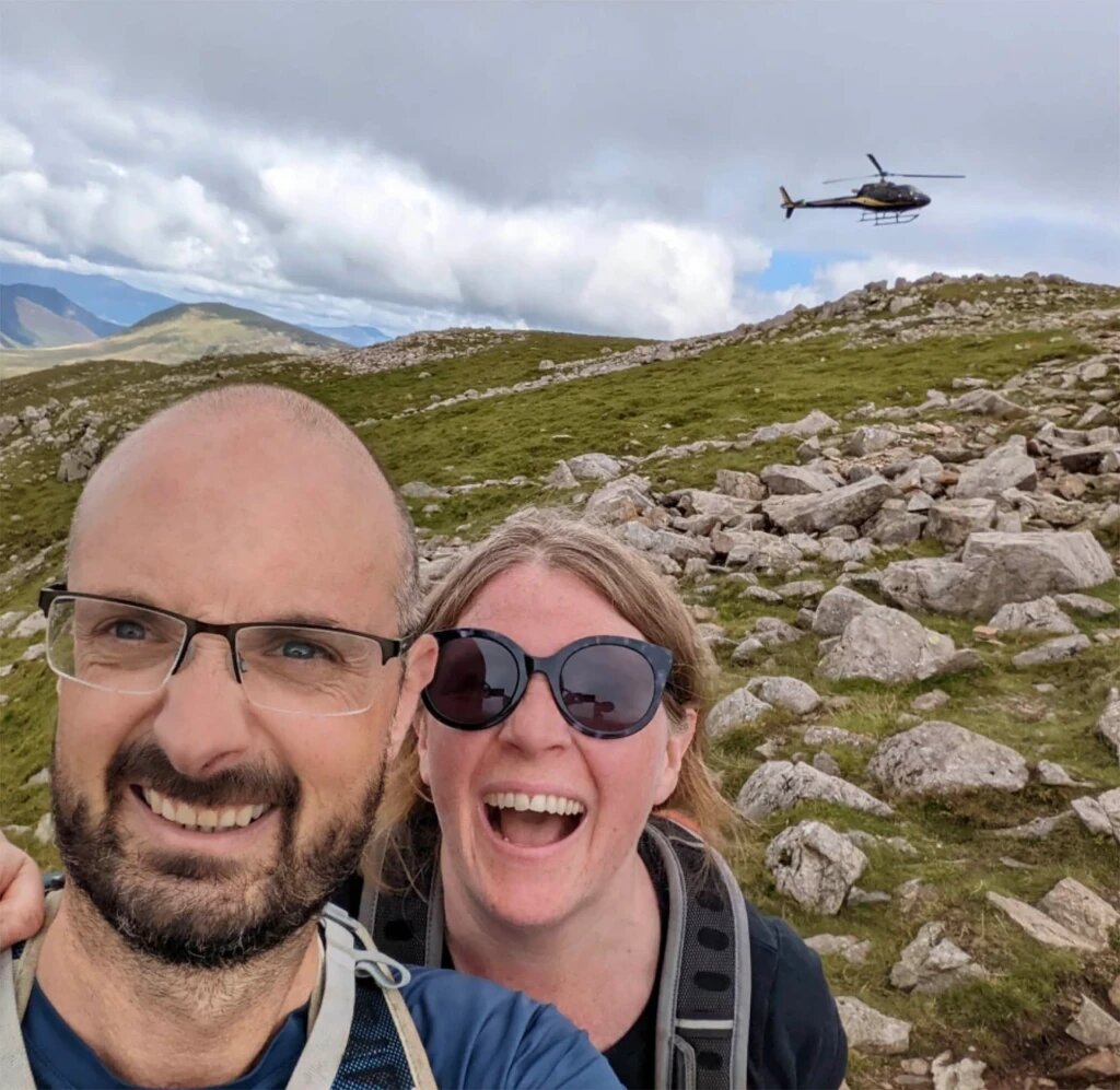 Hikers Sarah and Jason Haygarth bumped into Tom Cruise just before he leaped off a cliff for a stunt.