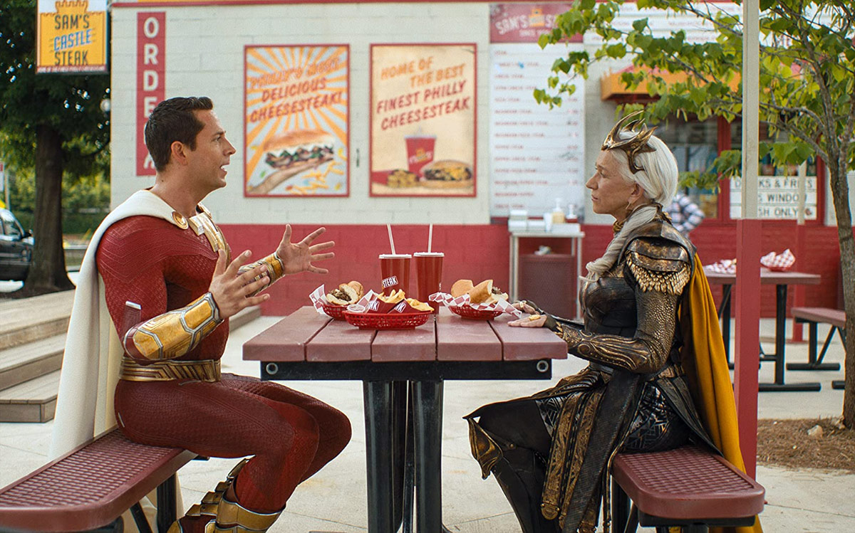 Zachary Levi and Helen Mirren in Shazam! Fury of the Gods