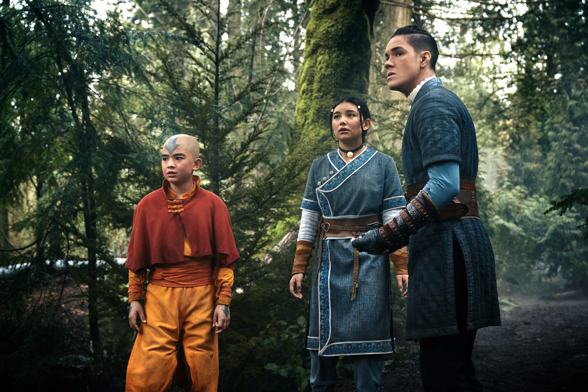 Gordon Cormier, Kiawentiio and Ian Ousley in Avatar: The Last Airbender