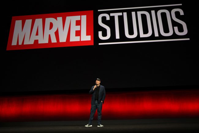 Kevin Feige, President, Marvel Studios speaks onstage during the Walt Disney Studios presentation at Cinemacon. (Photo by Jesse Grant/Getty Images for Disney)