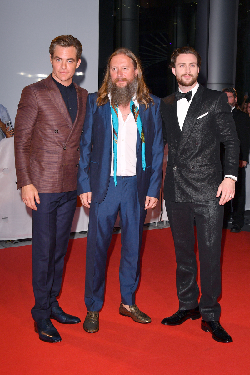 Chris Pine, David Mackenzie and Aaron Taylor-Johnson on the Outlaw King red carpet